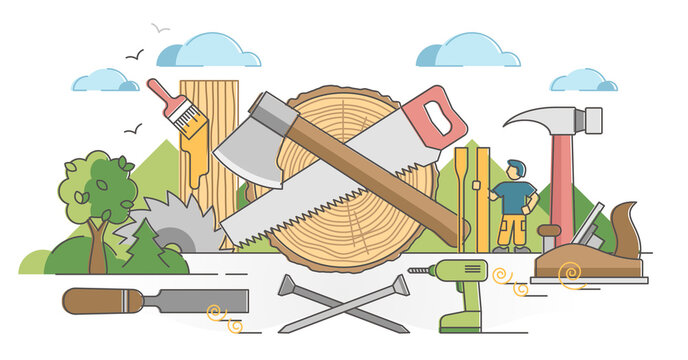 carpentry tools illustration, colorful, outline style clip art preview