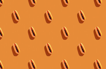 Trendy sunlight Summer pattern made with papaya on bright light orange background