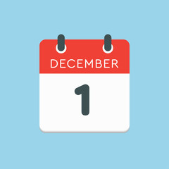 Calendar icon day 1 December, template icon day
