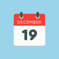 Calendar icon day 19 December, template icon day