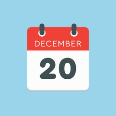 Calendar icon day 20 December, template icon day