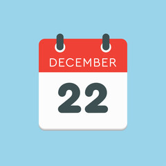Calendar icon day 22 December, template icon day