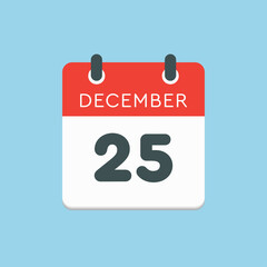 Calendar icon day 25 December, template icon day