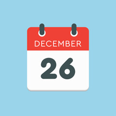 Calendar icon day 26 December, template icon day