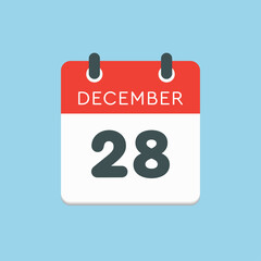 Calendar icon day 28 December, template icon day