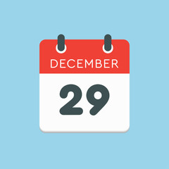 Calendar icon day 29 December, template icon day