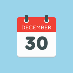 Calendar icon day 30 December, template icon day