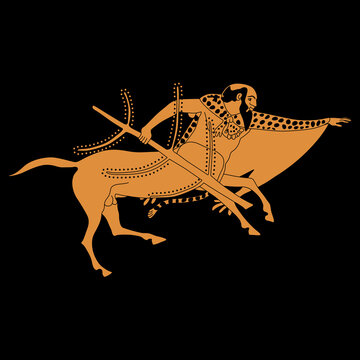 Ancient Greek Centaur. Fantastic Half Man Half Horse. Vase Painting Style.