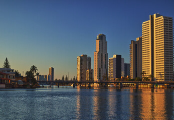 Gold Coast river skyline and skyscrapers 