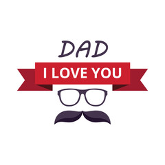 Fototapeta premium Poster or banner with text I Love You, Dad and ribbon flat vector illustration.