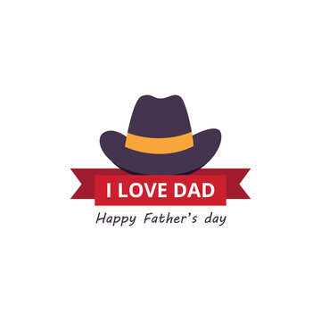 I love dad - father day greeting card with fedora hat and ribbon
