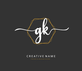 G K GK Initial letter handwriting and signature logo. A concept handwriting initial logo with template element.