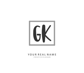 G K GK Initial letter handwriting and signature logo. A concept handwriting initial logo with template element.