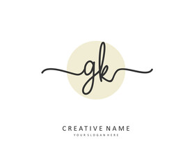 G K GK Initial letter handwriting and signature logo. A concept handwriting initial logo with template element.