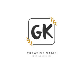 G K GK Initial letter handwriting and signature logo. A concept handwriting initial logo with template element.