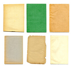 Old paper texture set. Blank vintage pages. Rough faded sheets surface. Empty place for text. Isolated on white background. Perfect for retro and grunge style design.