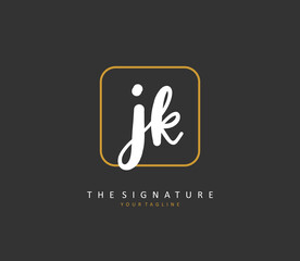 J K JK Initial letter handwriting and signature logo. A concept handwriting initial logo with template element.