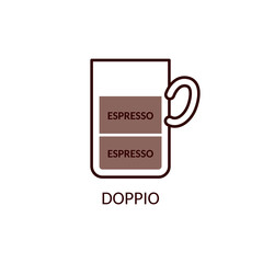 Doppio double espresso coffee drink icon cartoon vector illustration isolated.
