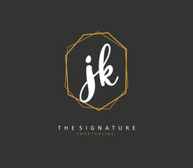 J K JK Initial letter handwriting and signature logo. A concept handwriting initial logo with template element.