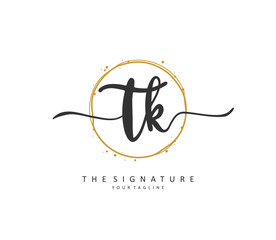 T K TK Initial letter handwriting and signature logo. A concept handwriting initial logo with template element.
