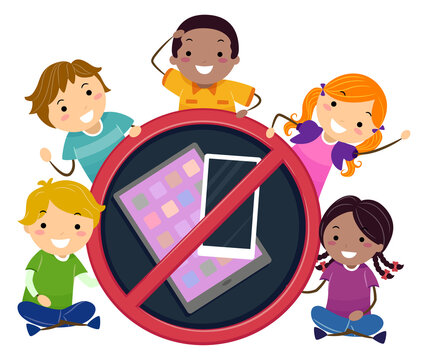 Stickman Kids Screen Time No Sign Illustration