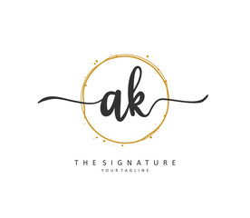 A K AK Initial letter handwriting and signature logo. A concept handwriting initial logo with template element.