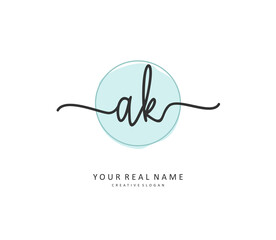A K AK Initial letter handwriting and signature logo. A concept handwriting initial logo with template element.