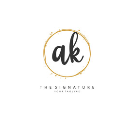 A K AK Initial letter handwriting and signature logo. A concept handwriting initial logo with template element.