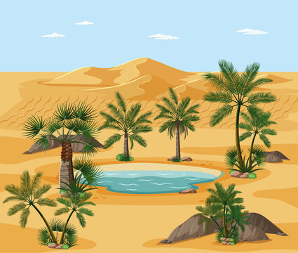 Desert landscape with nature tree elements scene