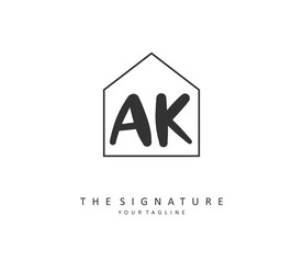 A K AK Initial letter handwriting and signature logo. A concept handwriting initial logo with template element.