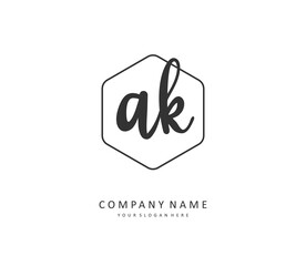 A K AK Initial letter handwriting and signature logo. A concept handwriting initial logo with template element.