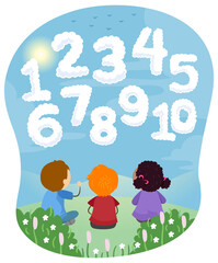 Stickman Kids Cloud Shapes Numbers Illustration