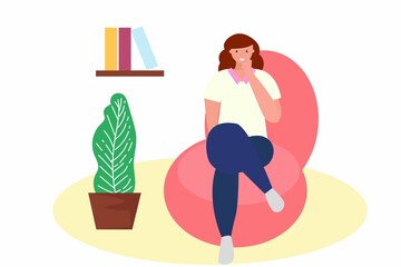 The girl is holding the word help board, in front of the laptop. Illustration of girl standing. The girl sits on the sofa in a relaxed style. Girl sitting on floor holding laptop.