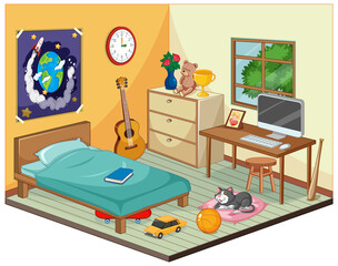 Part of bedroom of children scene in cartoon style
