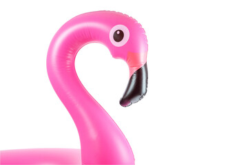 Pink pool. Inflatable flamingo for summer beach isolated on white background. Pool float party.