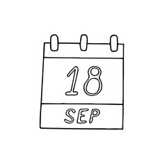 calendar hand drawn in doodle style. September 18. World Water Monitoring Day, date. icon, sticker, element, design. planning, business holiday