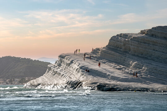 Beautiful sunset at the Stair of The Turks on the coast of Realmonte, Agrigento, Sicilia, Italy