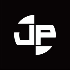 JP Logo monogram with slice circle shape rotate design template