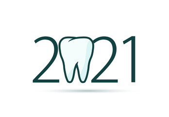 happy new year 2021. 2021 with tooth sign
