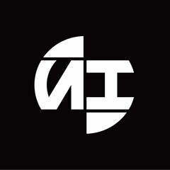 NI Logo monogram with slice circle shape rotate design template