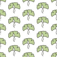 Seamless floral pattern green ginkgo biloba leaves. Floral texture on white background.