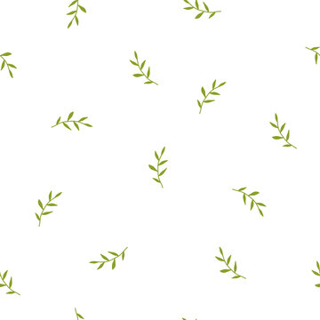 Seamless pattern with little bright green blades of grass. Hand drawn shabby sprigs with sharp leaflets.