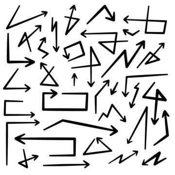 black hand drawn arrows set icon template color editable. Art design grunge sketch handmade watercolor doodle symbol linear sign isolated on white background. Simple logo vector illustration for graph