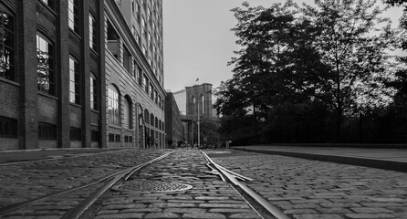 Street Before the Brooklyn bridge Black and white