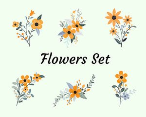 Fototapeta na wymiar simple flat collection Floral set material design