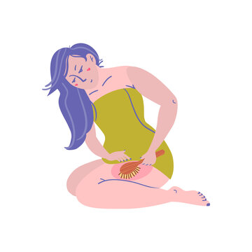 woman brushing hair, green dress, purple hair clip art preview