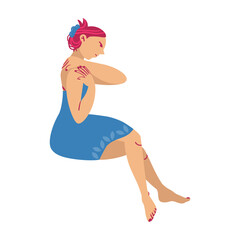 The girl does self-massage. Rest and relaxation. Beauty, care, hygiene concept clipart. Vector. Flat style.