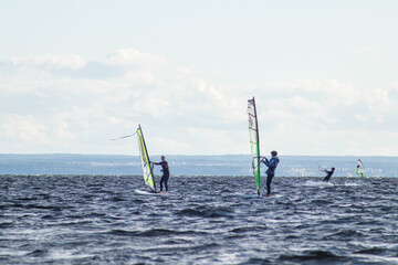 Jastarnia, Poland, July, 8, 2020. Pair of windsurfers.