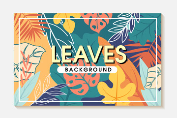 Tropical leaves full color cover frame background design