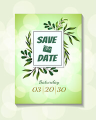 leaf green wild plant cover design wedding invitation